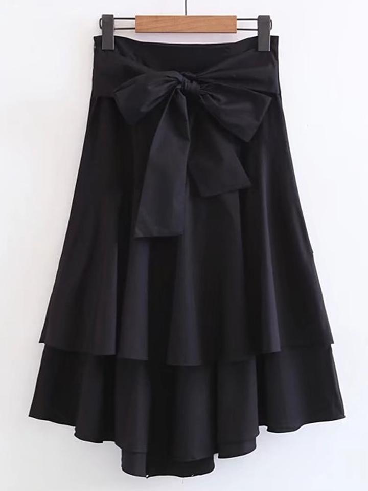 Romwe Tie Waist Layered Ruffle Skirt