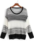 Romwe Grey Long Sleeve Loose Knit Sweater