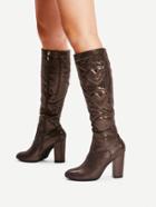 Romwe Heart Pattern Side Zipper Knee High Boots