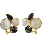 Romwe Black White Gemstone Gold Stud Earrings