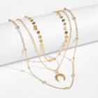 Romwe Disc & Moon Layered Chain Necklace