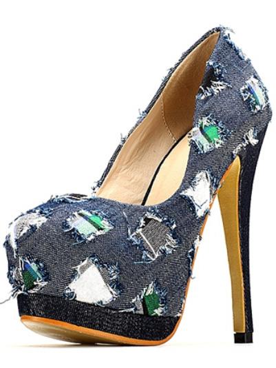 Romwe Navy Fray Plaid Platform Heels