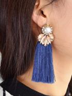 Romwe Blue Bohemian Style Statement Flowert Long Tassel Drop Earring
