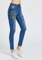 Romwe Patch Detail Ripped Skinny Jeans