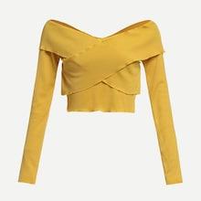 Romwe Off Shoulder Ribbed Criss Cross Tee