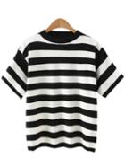 Romwe Black White Stripe Knitted T-shirt