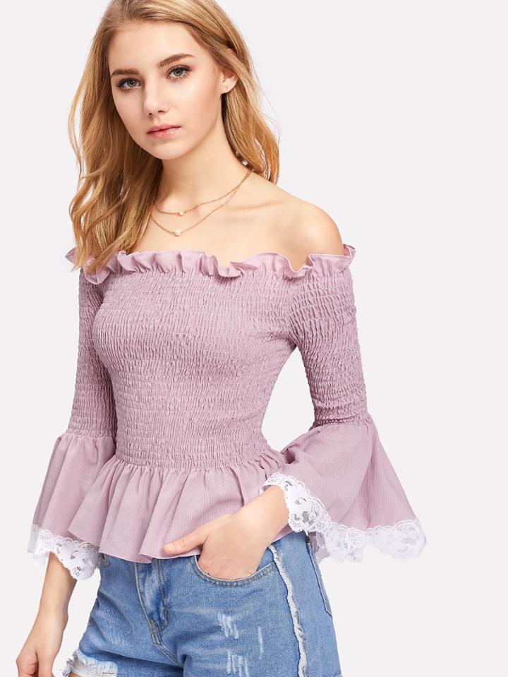 Romwe Fluted Sleeve Ruffle Hem Top