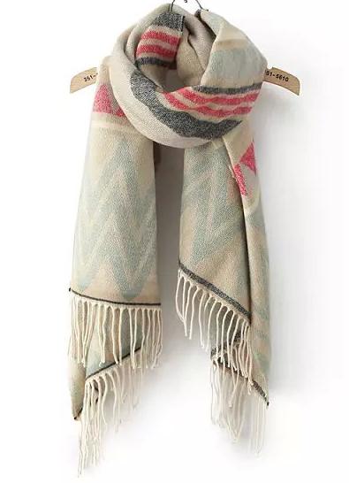 Romwe Geometry Print Colour Block Scarf-beige