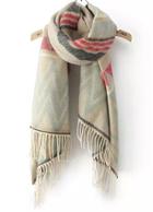 Romwe Geometry Print Colour Block Scarf-beige