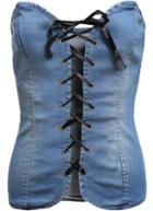 Romwe Strapless Bandage Denim Vest