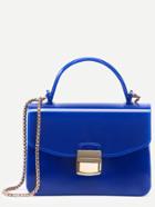 Romwe Royal Blue Pushlock Closure Plastic Handbag With Chain