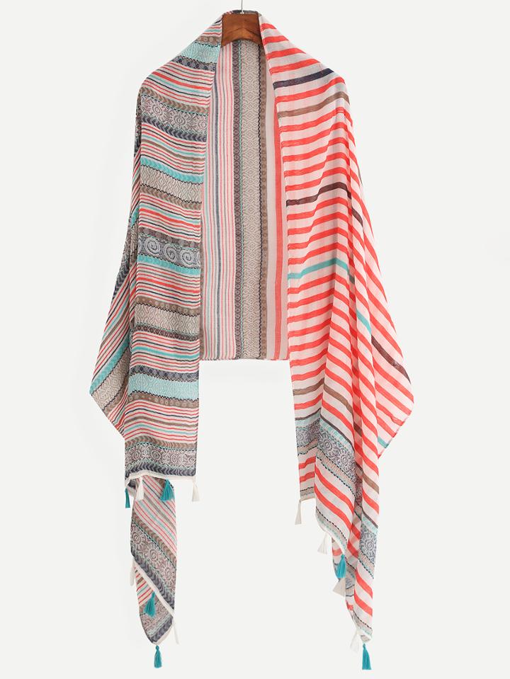 Romwe Random Stripe Scarf With Tassel