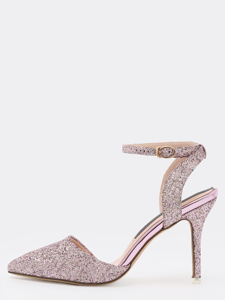 Romwe Pink Gliter Slingback Ankle Strap D'orsay Pumps