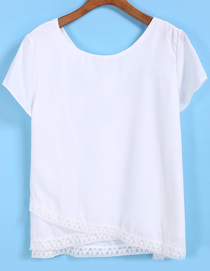 Romwe Criss Cross Back Lace Chiffon Blouse