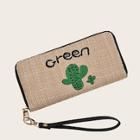 Romwe Cactus Embroidered Purse With Wristlet