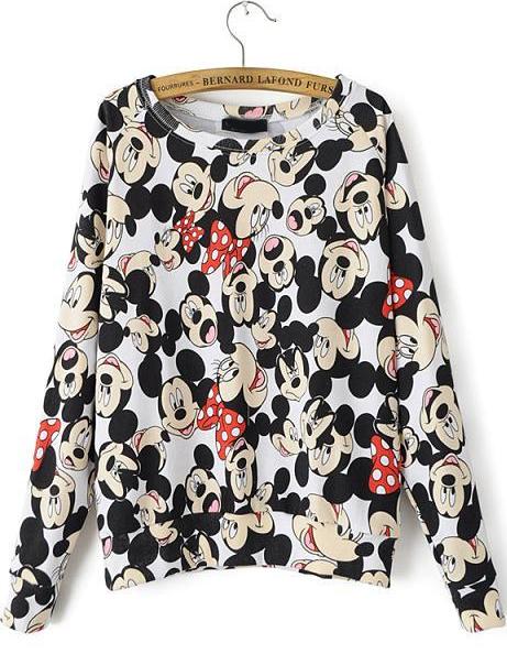 Romwe Mickey Print Loose Sweatshirt