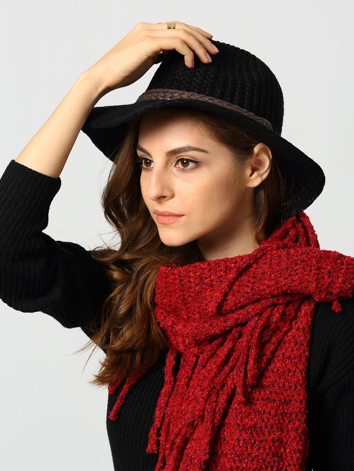 Romwe Black Weave Embellished Hat