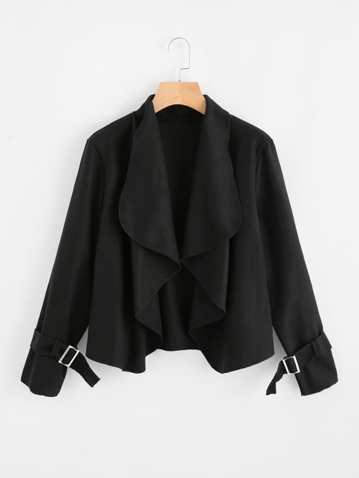 Romwe Drape Collar Belted Cuff Blazer