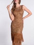 Romwe Sleeveless Open Back Fringe Lace Up Dress