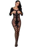 Romwe Hollow Out Bodystocking With Bow Tie