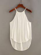 Romwe Keyhole Drawstring Neck High-low Top