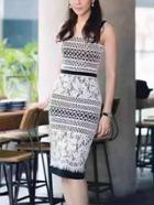 Romwe Wide Strap Lace Applique Sheath Dress