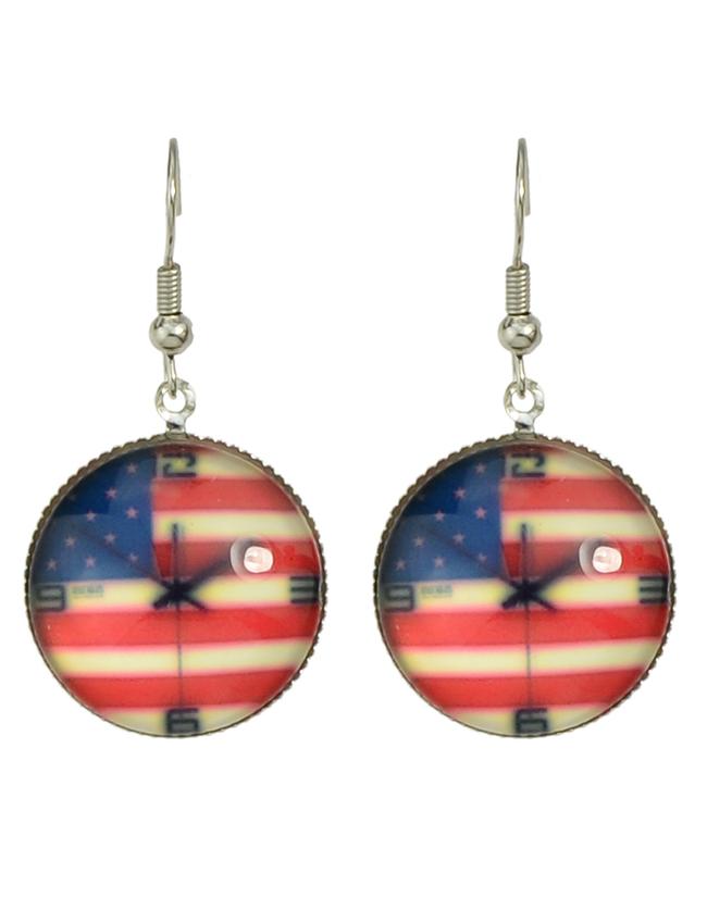 Romwe Latest Design Flag Pattern Long Drop Round Earrings