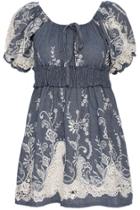 Romwe Romwe Hollow Lace Flower Stitching Blue Short-sleeved Dress