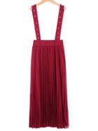 Romwe Straps With Pearl Pleated Chiffon Wine Red Dress