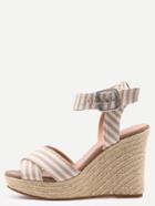 Romwe Crisscross Striped Ankle Strap Wedges - Apricot