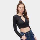 Romwe Ribbed Cut Out Crop Skinny Tee