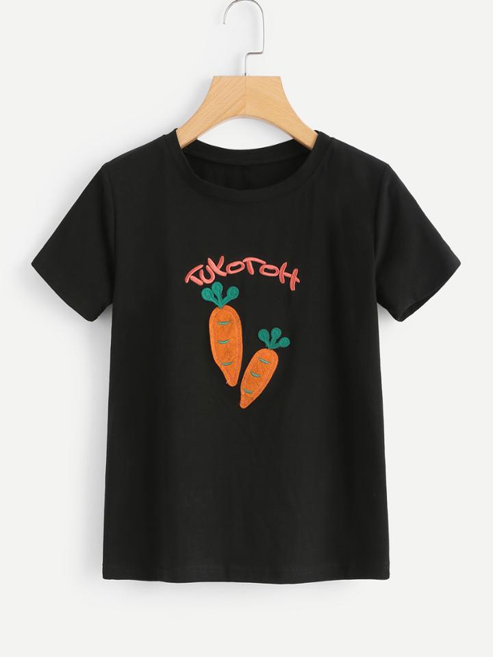Romwe Carrot Applique Tee