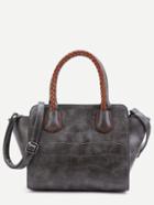 Romwe Grey Embossed Pu Handbag With Strap