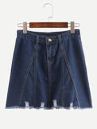 Romwe Blue Fringe Denim A-line Skirt