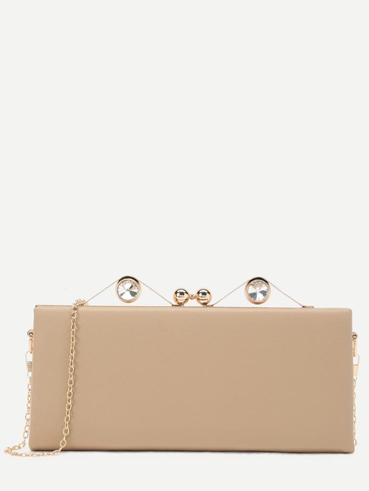 Romwe Golden Pu Jewelled Clutch Evening Bag