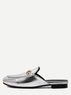 Romwe Silver Faux Leather Flat Loafer Slippers