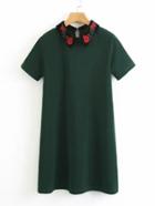 Romwe Contrast Embroidered Collar Dress