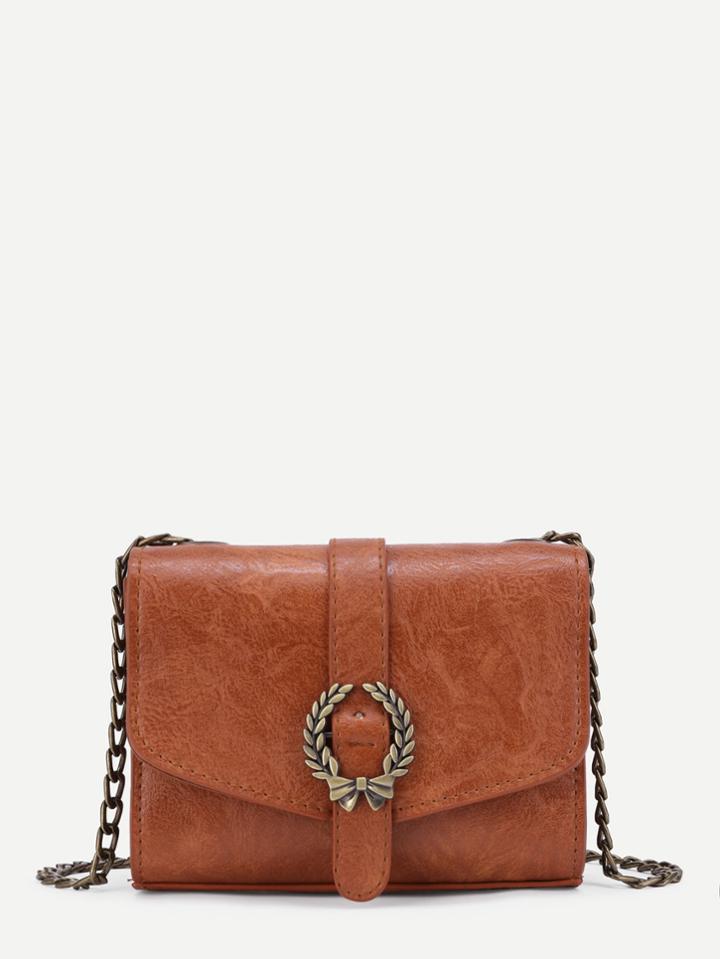 Romwe Metal Bow Detail Pu Chain Bag