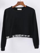 Romwe Black Letter Print Crop Sweatshirt