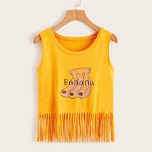 Romwe Fringe Hem Banana Print Tank Top