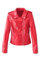 Romwe Red Zippered Slim Pu Jacket