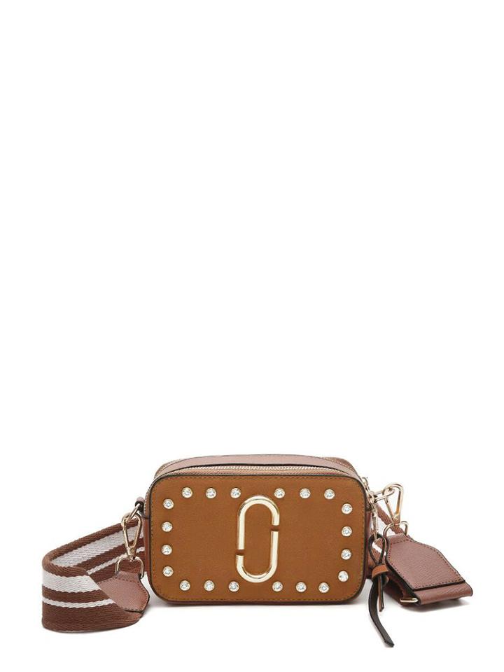 Romwe Rhinestone Decor Shoulder Bag With Guitar Strap