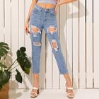Romwe Destroyed Ripped Crop Jeans