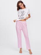 Romwe Dog Print Tee And Floral Pants Pj Set