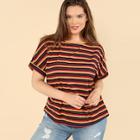 Romwe Plus Rib Knit Striped T-shirt
