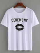 Romwe Lip Print T-shirt - White