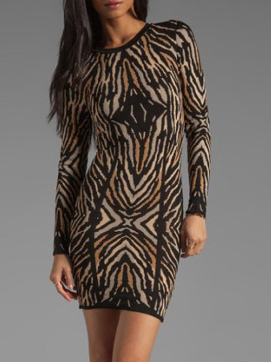 Romwe Long Sleeve Print Bodycon Dress