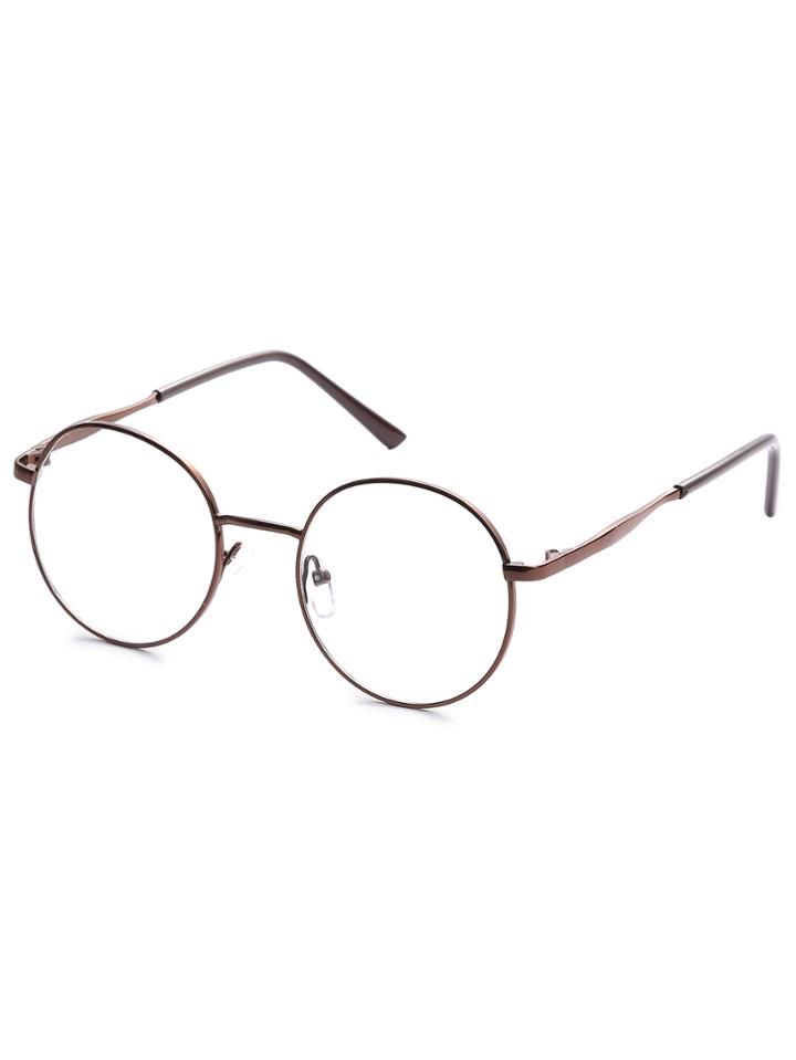 Romwe Coffee Metal Frame Clear Round Glasses