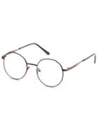 Romwe Coffee Metal Frame Clear Round Glasses