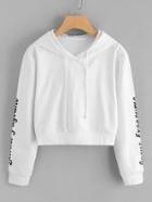 Romwe Letter Embroidered Crop Hoodie